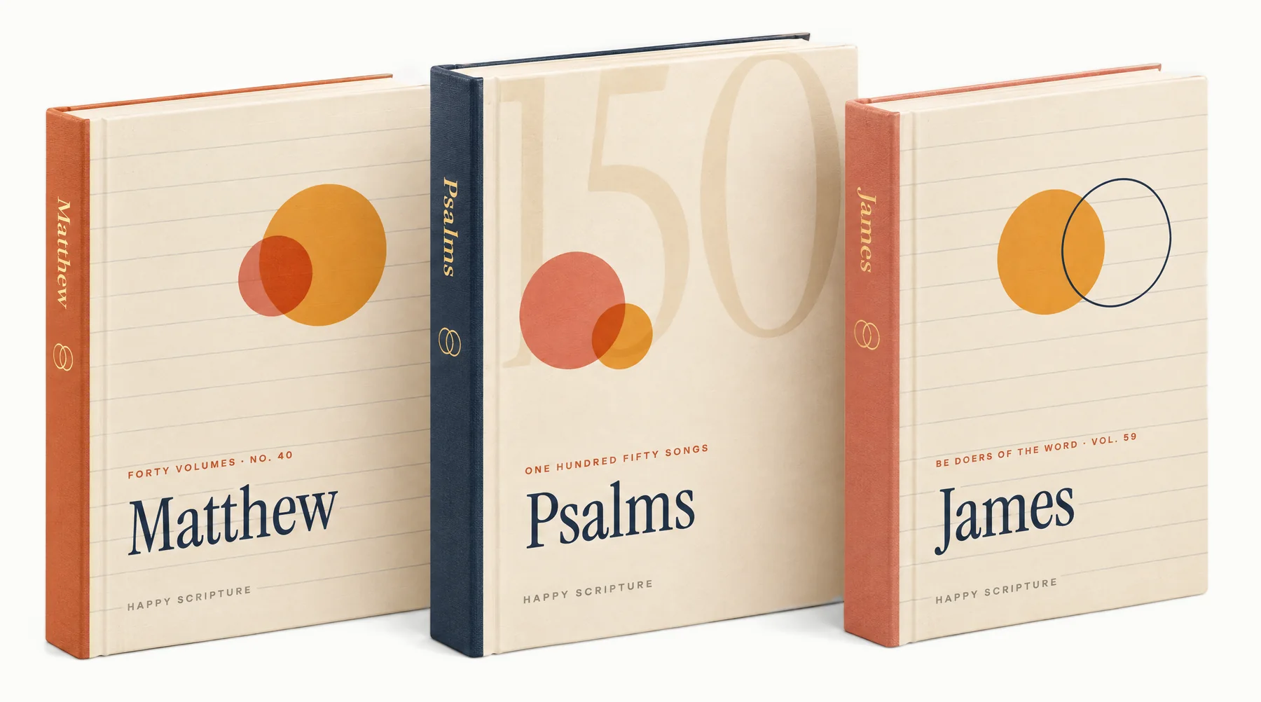 The Matthew, Psalms and James editions standing side by side