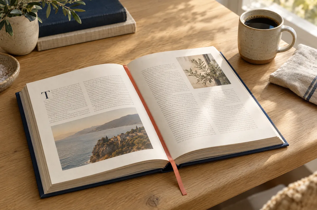A Happy Scripture edition open on a table beside a morning coffee